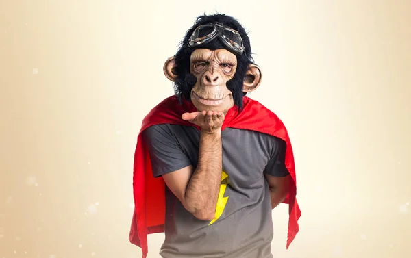 Monkey man een kus verzenden op okergeel achtergrond — Stockfoto