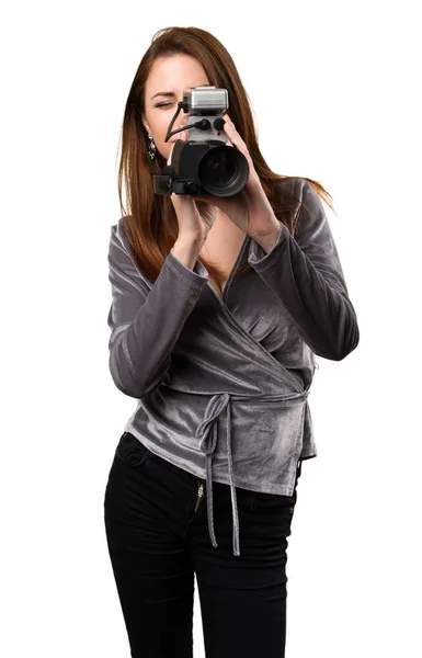 Krásná mladá dívka natáčení — Stock fotografie