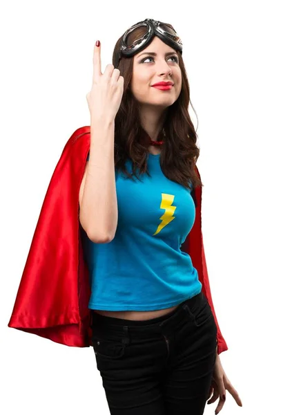 Mooie superheld meisje omhoog — Stockfoto