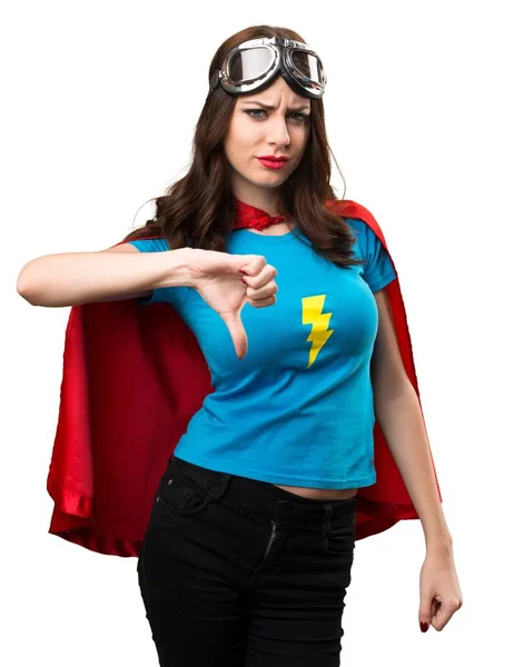 Mooie superheld meisje slecht signaal maken — Stockfoto