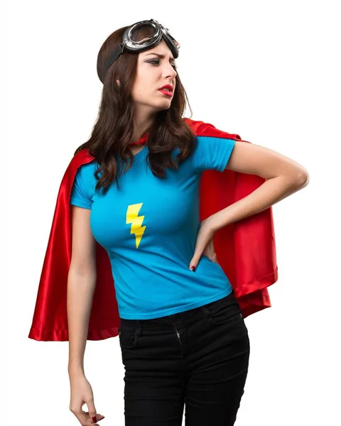 Superhero Ładna dziewczyna z bólu pleców — Zdjęcie stockowe