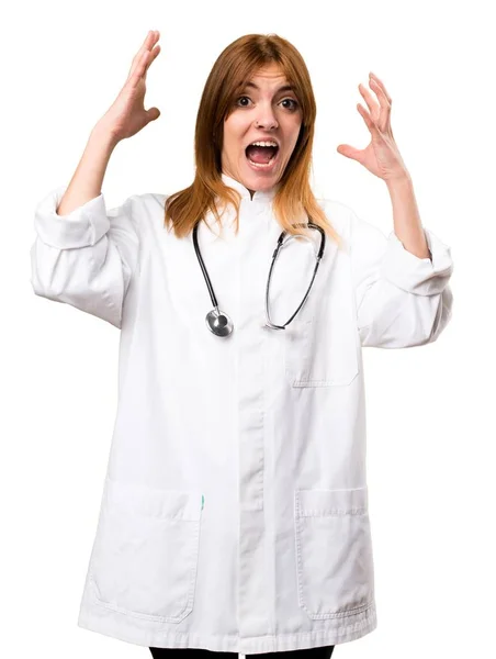 Frustrado jovem médico mulher — Fotografia de Stock