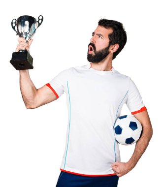 Bir futbol topu sahip şanslı futbol oyuncu