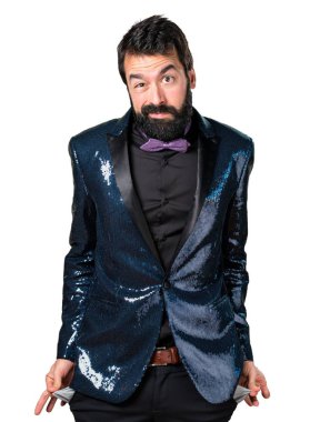 Yakışıklı adamla harap payet ceket ceplerinde para arıyor