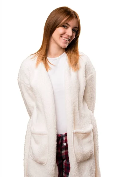 Happy young woman in dressing gown — Stock Photo, Image