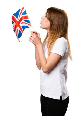 İngiltere bayrak tutan güzel genç kız