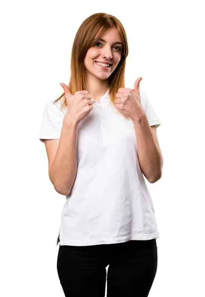 Menina bonita com polegar para cima — Fotografia de Stock