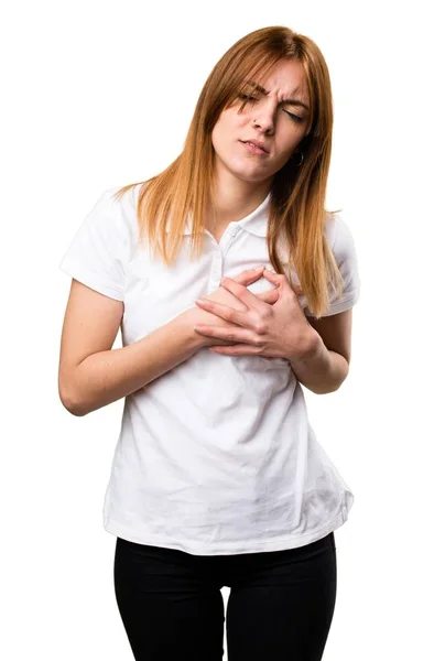 Beautiful young girl with heart pain — Stock Photo, Image