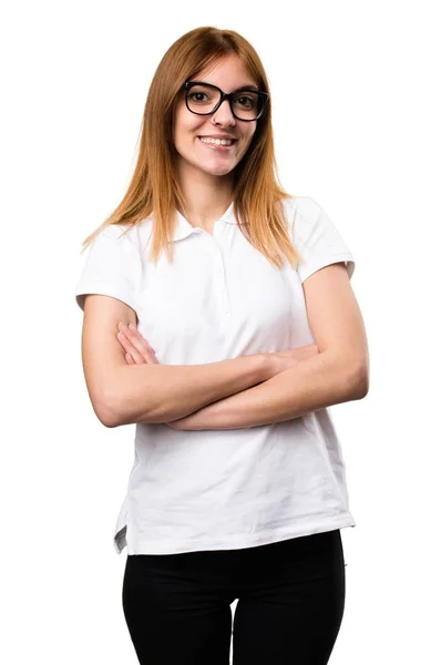 Glücklich schönes junges Mädchen mit Brille — Stockfoto