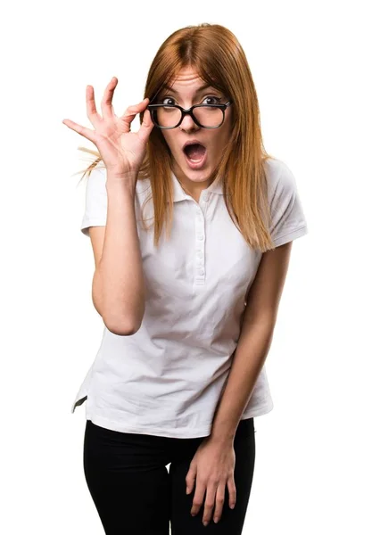 Surprised Beautiful young girl with glasses — Stock Photo, Image