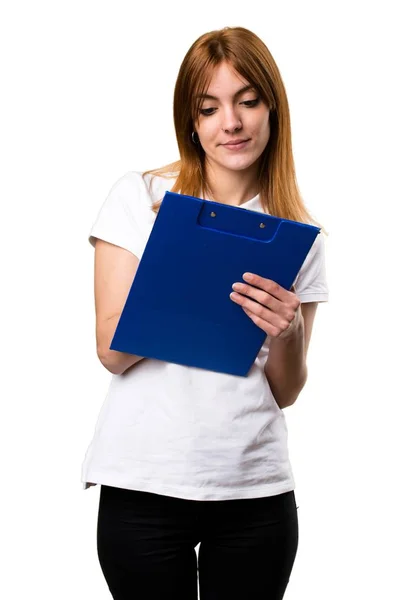 Beautiful young girl holding a folder — Stock Photo, Image