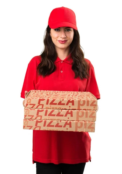Happy pizza dostawa Kobieta — Zdjęcie stockowe