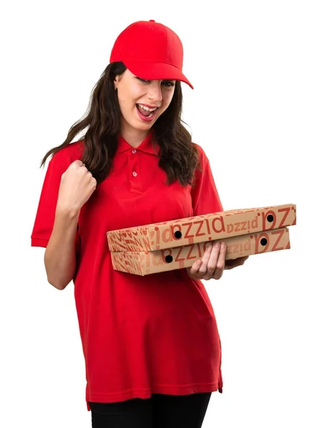 Mulher de entrega de pizza sorte — Fotografia de Stock