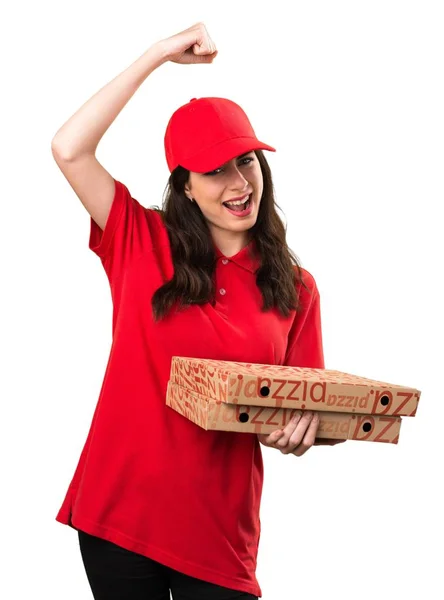 Mulher de entrega de pizza sorte — Fotografia de Stock