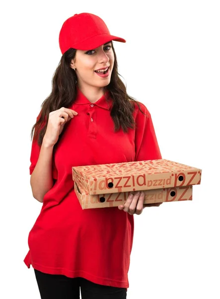 Pizza entrega mulher orgulhosa de si mesma — Fotografia de Stock