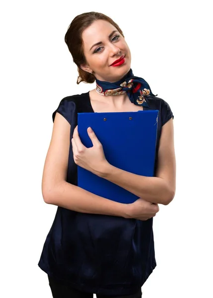 Felice bella hostess con cartella — Foto Stock