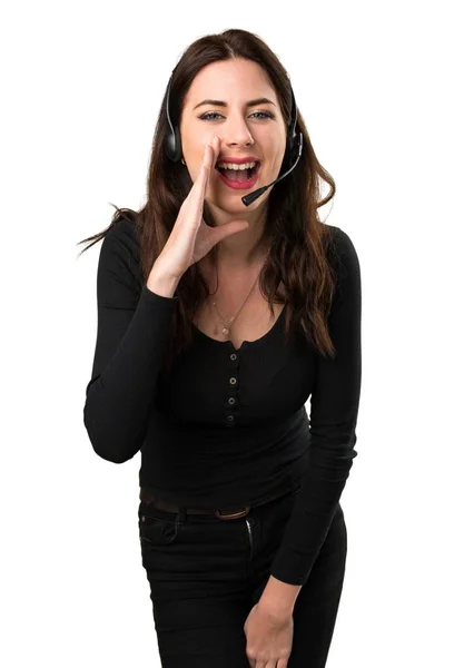 텔 레 마케터의 아름 다운 젊은 여자 소리 — 스톡 사진