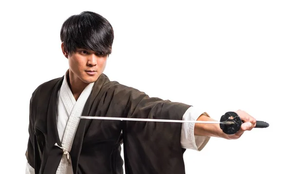 Asiatiska samurai man med katana — Stockfoto