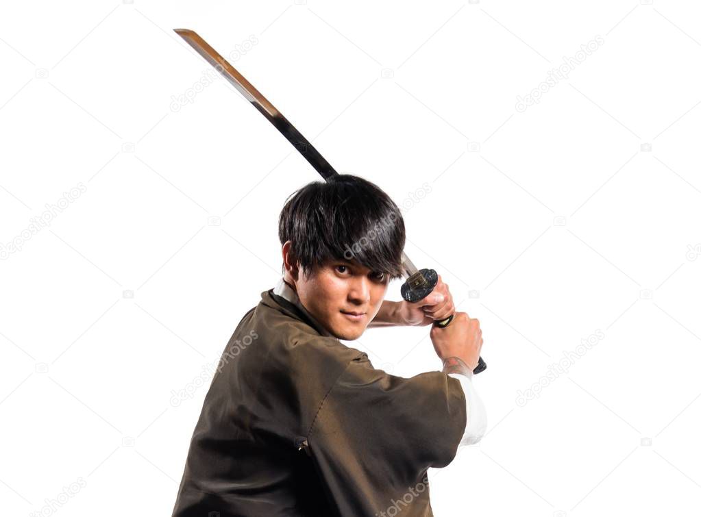 Asian samurai man with katana