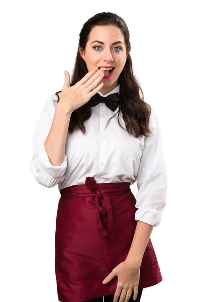 Młode piękne kelnerki Dokonywanie gest niespodzianka — Zdjęcie stockowe