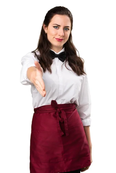 Young beautiful waitress making a deal — Stock Photo, Image