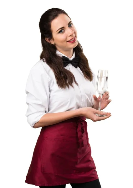 Young beautiful waitress with champagne — Stock Photo, Image