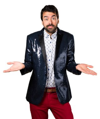 Adam önemsiz jest yapma ceket ile