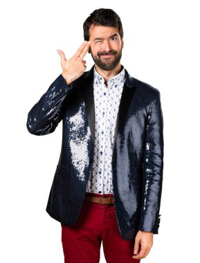 Adamın ceketi intihar jest yapma ile