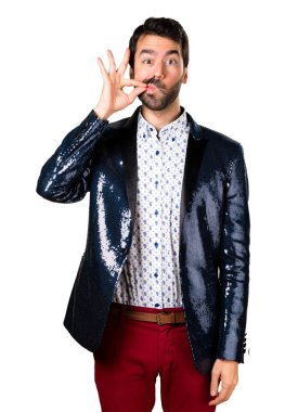 Sessizlik jest yapma ceket adamla