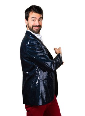 Ceketi geri işaret ile adam