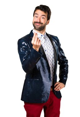 Adam para jest yapma ceket ile