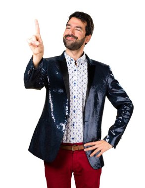 Şeffaf ekranda dokunmadan ceket adamla