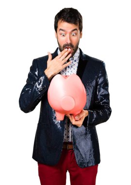 Ceket bir servet tutan adamla