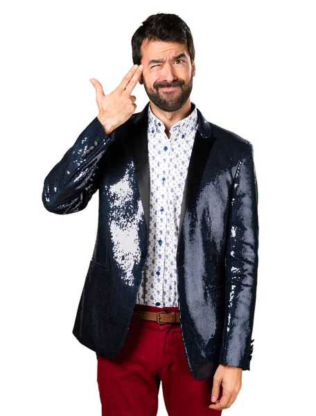 Adamın ceketi intihar jest yapma ile