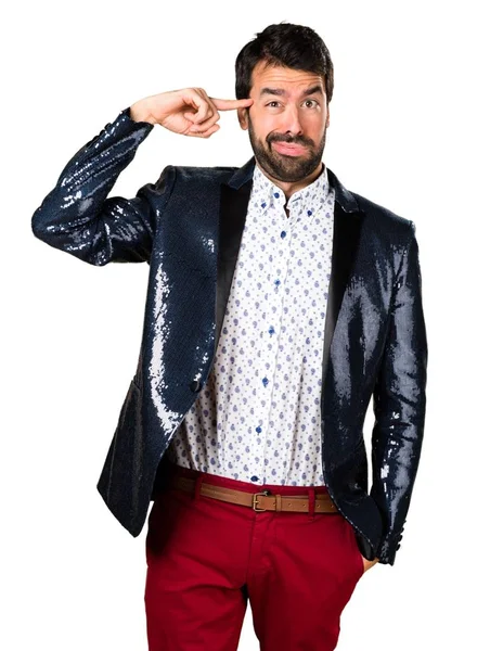 Férfi kabát, hogy őrült gesztus — Stock Fotó