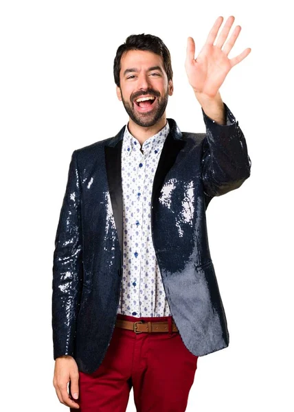 Hombre con chaqueta saludando —  Fotos de Stock