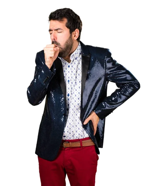 Mannen med jacka hosta mycket — Stockfoto