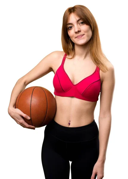 Mladá žena s míčem Basketbal Sportovní — Stock fotografie