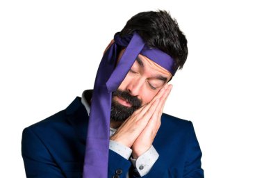 Çılgın ve sarhoş işadamı uyku jest yapma