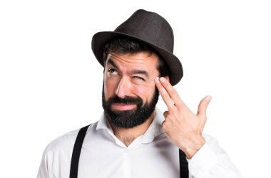 İntihar jest yapma sakallı hippi adam