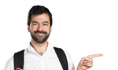 Lateral için işaret eden öğrenci adam