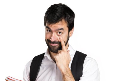 Bir şeyler gösteriyor öğrenci adam