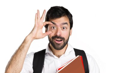 Bir şeyler gösteriyor öğrenci adam