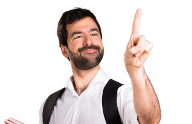 Şeffaf ekranda dokunmadan öğrenci adam