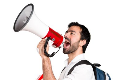 Megafon tarafından bağırarak öğrenci adam