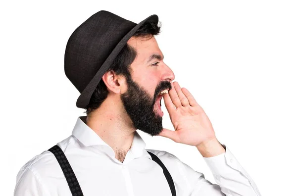 Hipster człowiek z krzykiem broda — Zdjęcie stockowe