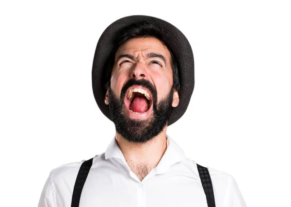 Hipster hombre con barba gritando — Foto de Stock