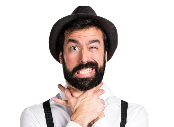 Hipster man with beard drowning himself — Stock Photo, Image