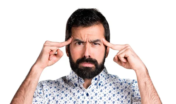 Knappe brunette man met baard denken — Stockfoto