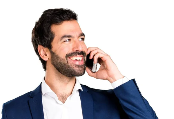 Schöner Mann spricht mit Handy — Stockfoto